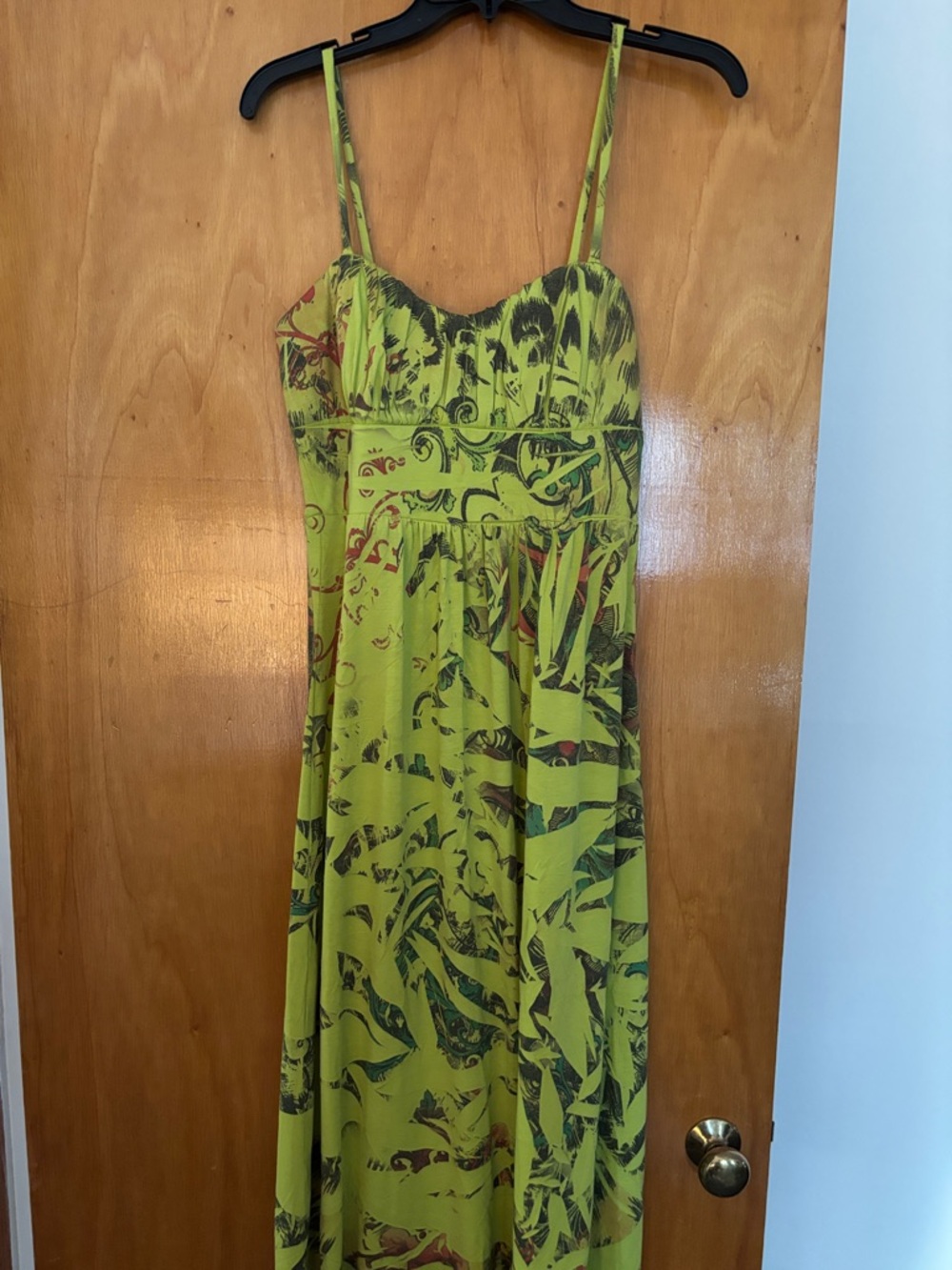 Trixxi Lime Green Printed Spaghetti-Strap Maxi Dress